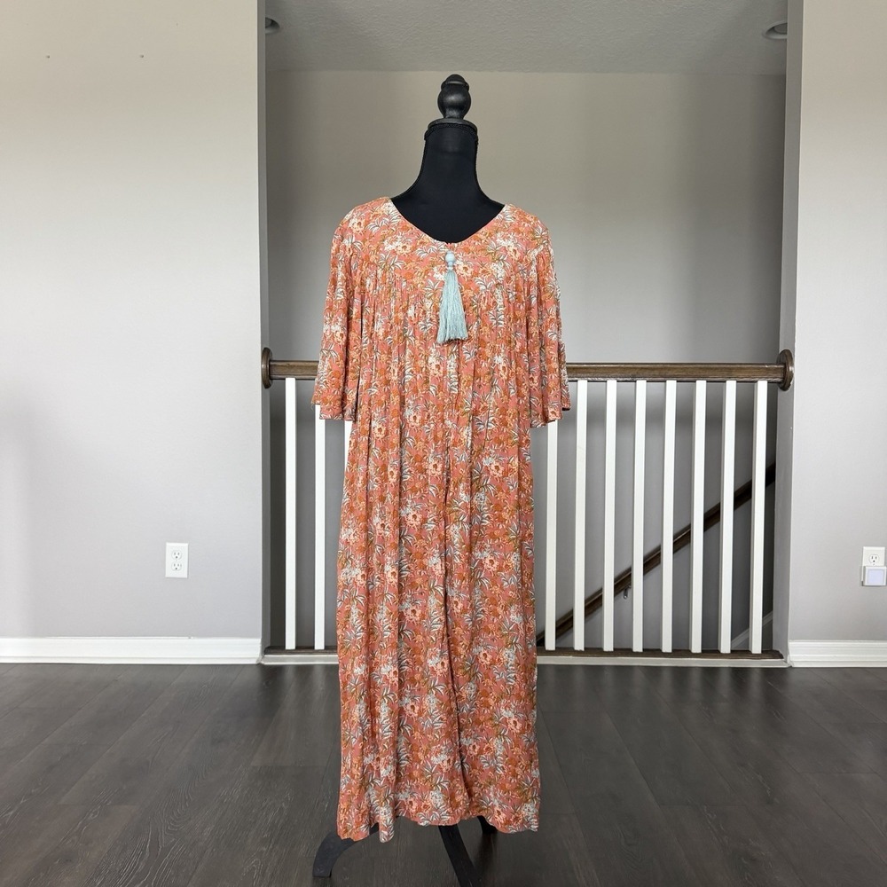 Go Softly NWT Front Tassel Zip Patio Dress XL Floral Grandma Granny Cottage Boho